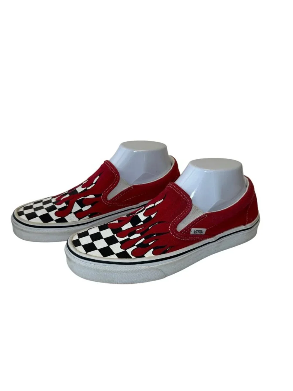 Vans Slip On Red Black White Checkerboard Flame Skate Shoes Men's Size 7